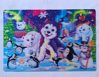 Lisa Frank Super 3D Lenticular 100 Pc Puzzle Polar Bear Penguins Husky Snowman 