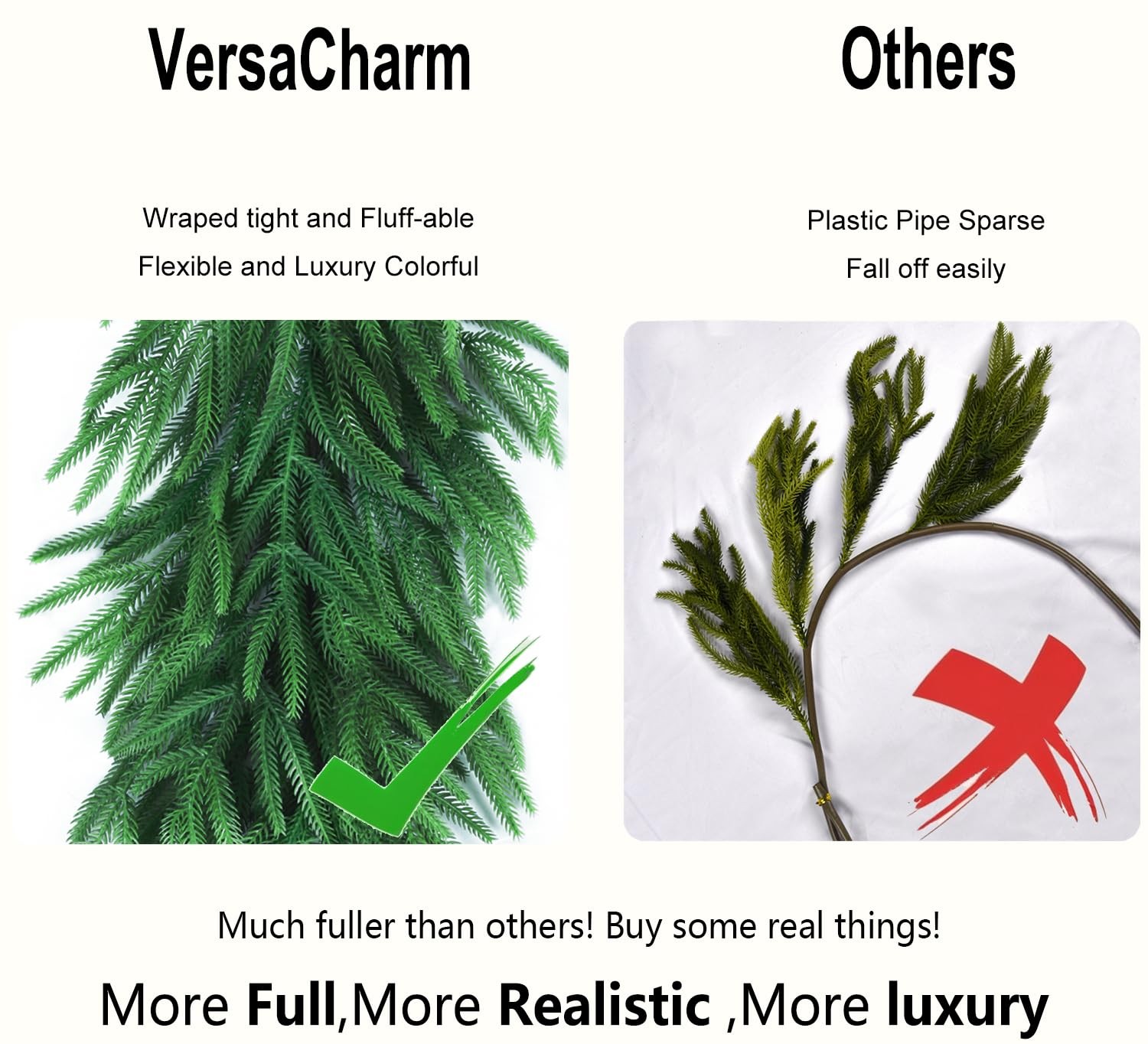 15FTx1 Real Touch Norfolk Pine Garland Artificial Faux Greenery Garlands Chri...