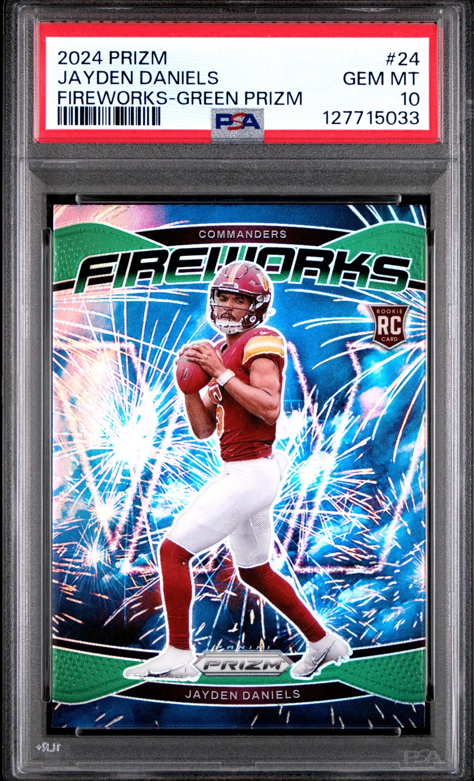 2024 Panini Prizm Fireworks #24 Jayden Daniels Fireworks Green Prizm PSA 10