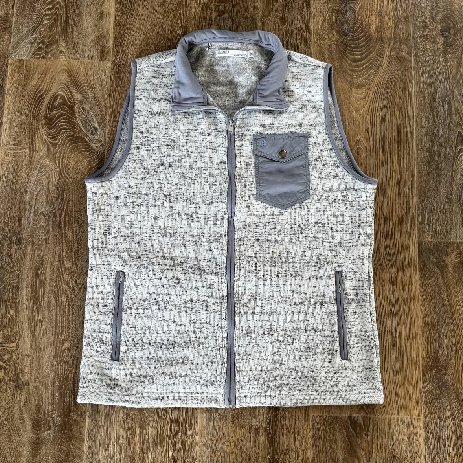 Criquet Fleece Vest Mens Large Gray Full Zip Insulated Outdoor Golf Pockets