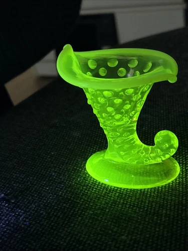 Fenton Topaz Hobnail Opalescent Cornucopia, Urainium Glass, Vaseline RARE PIECE!