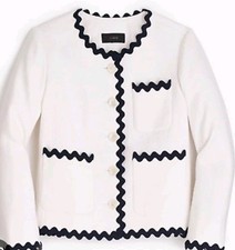NWT J.CREW Size 10 Linen lady jacket with rickrack trim WHITE Style G4295 148