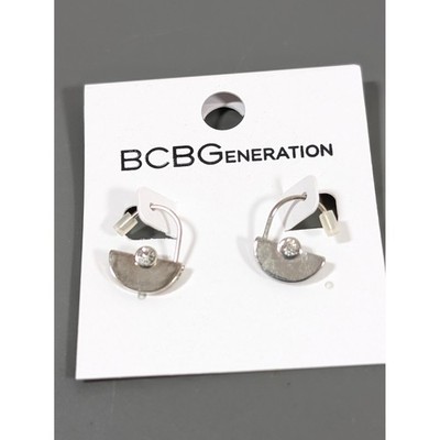 ew BCBGeneration Silver Tone Small Rhinestone Circle Stud Earrings Pierced NWT