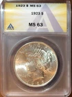 1923-P  ANACS MS-63 Light Toned Peace Silver Dollar $1