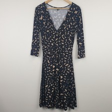 Phase Eight Dress Womens UK 12 Black Beige Jersey Knot Front Ruched Midi