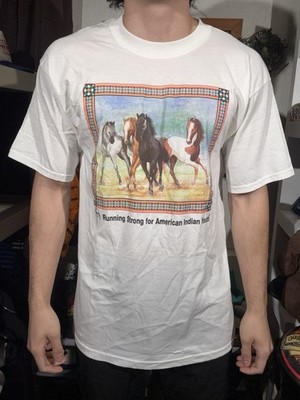 Vintage Y2k Native American Running Strong For American Indian Youth Horse Shirt