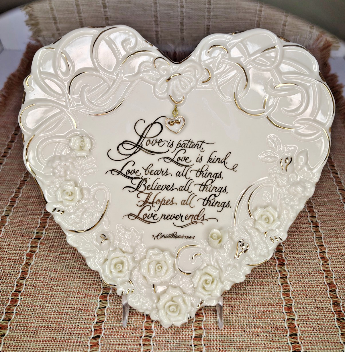 Bradford Exchange Decorative Heart Shape Plate "Love Is Patient" Corinthians COA