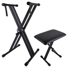 Piano Keyboard Stand and Bench Set Double-X Keyboard Stand Adjustable Digital Pi