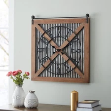 FirsTime & Co. Brown and Silver Fieldhaven Barn Door Wall Clock for Home Offi...