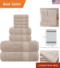 100 Cotton 8-Piece Towel Set - Ideal for Home  Spa Use, Tan