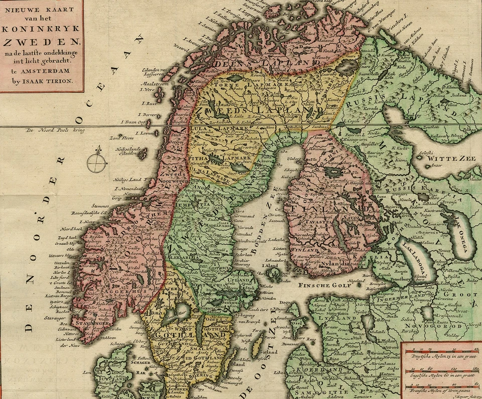 Antique Map-Cartography-Map of Scandinavia-Norway-Finland-Sweden-Tirion-ca. 1738 - Image 3 of 4