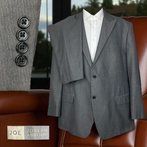Joseph Abboud 2-Teiler Anzug Herren 50R 42x30 grau Polyester Spitze doppelt belüftet
