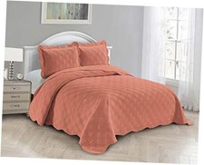 3pc Embossed Coverlet Bedspread Set Oversized Bed King/California King Coral