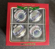 Radko SHINY BRITE Glass BULB LG Ornaments 4 SetChristmas NIB Pink Purple Silver