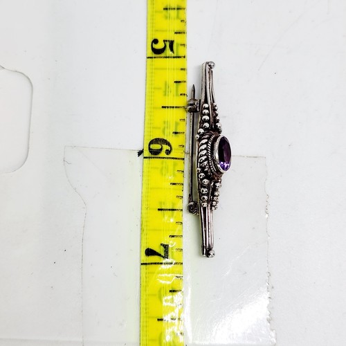 Vintage viktorianische Sterlingsilber 925 Amethyst Edelstein Anstecknadel Brosche Stab verziert - Bild 8 von 8