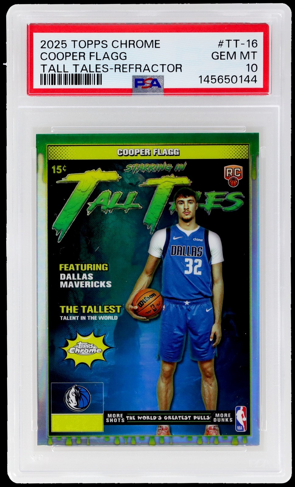 2025 Topps Chrome Cooper Flagg #TT-16 PSA 10 RC Tall Tales Refractor Basketball