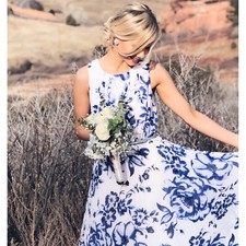 Eliza J Blue and White Sleevless Lined Fit and Flare Party Dress Size 12