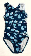 GK Elite CM Gymnastics Leotard Child Medium M Blue Print Twist Strap Back