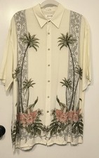 Vintage Pierre Cardin Men Guayabera Style Shirt Off-White Size L Tropical Floral