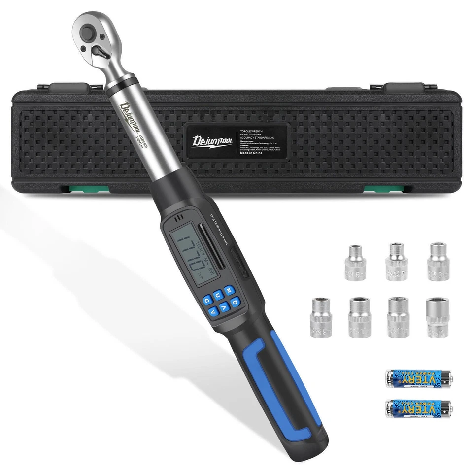 DEJUNPOOL 3/8”Heavy Duty Digital Torque Wrench Combo Kit with Buzzer LED Flash Notificatio
