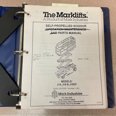 Marklifts J14 J19EP SCISSOR LIFT PARTS MANUAL BOOK CATALOG LIST GUIDE pn 17218