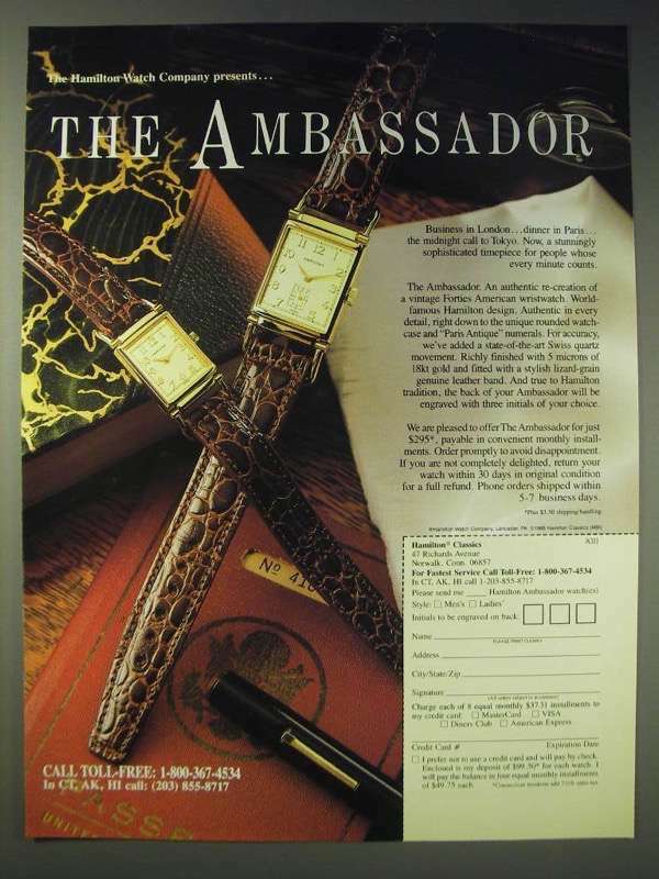1989 Hamilton The Ambassador Watch Ad