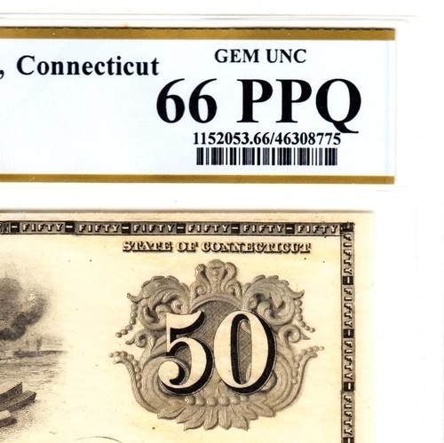 1850's $50 Connecticut New London Union Bank PCGS 66 PPQ GEM UNC- RARE WOW! - Picture 9 of 10