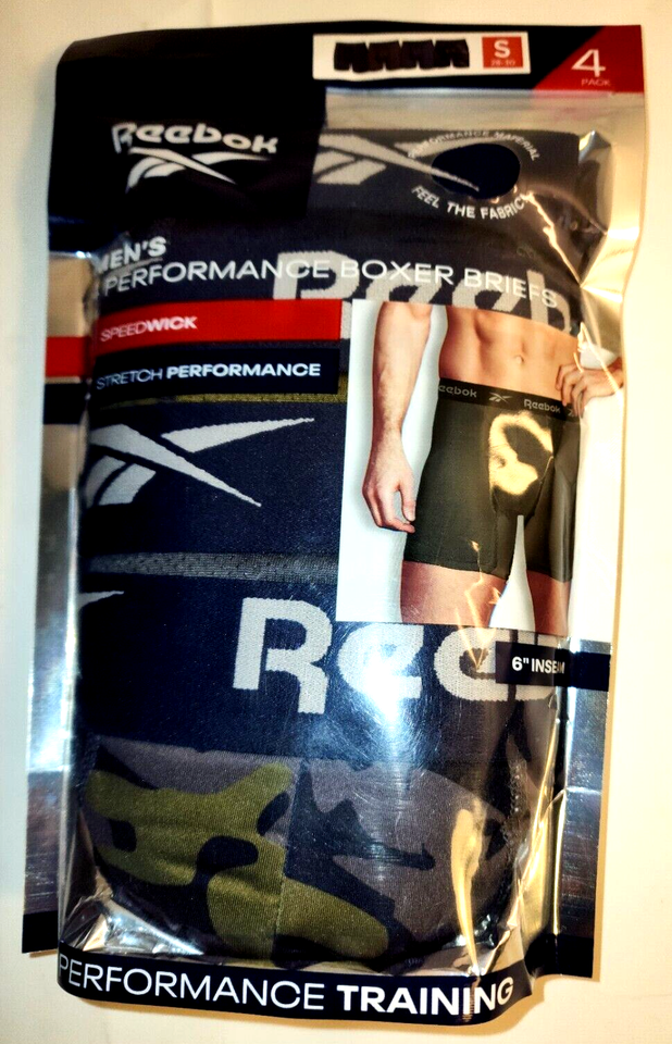 REEBOK Small 2830 Men's 4 Pack Multicolor 6" Inseam Performance Boxer
