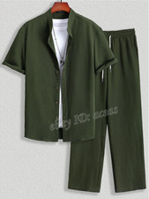 2PCS Men Short Sleeve Shirt and Pants Summer Outfit 2-Piece Set Sweatsuit Set