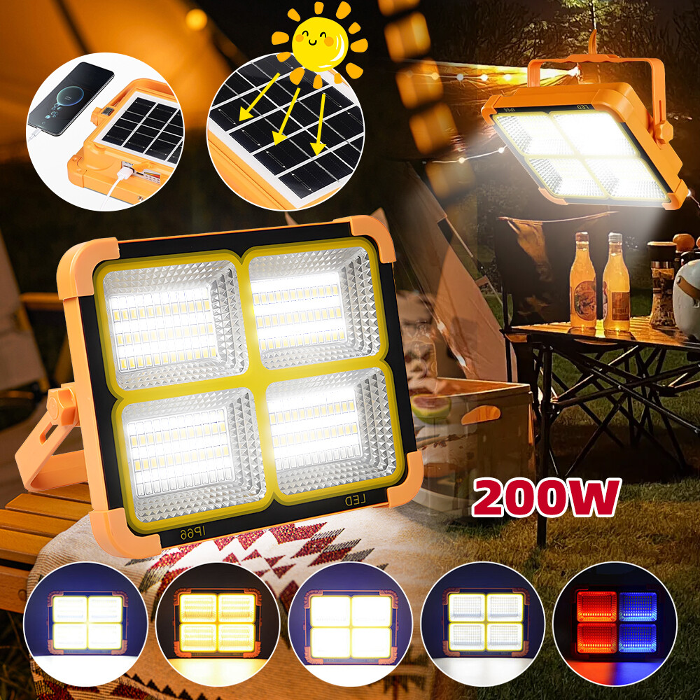 Solar Rechargeable USB LED Work Light Lamp Floodlight Camping Emergency Torch US