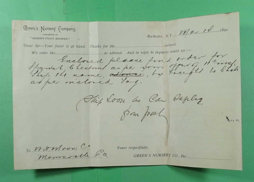 DR WHO 1891 STAMP COLLAR ADVERTISING NURSERY PLANTS NY +LETTER K53825