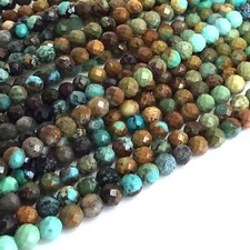 4mm Grade AAA Genuine Natural Turquoise Brown Blue Green Faceted Round Bead 15"
