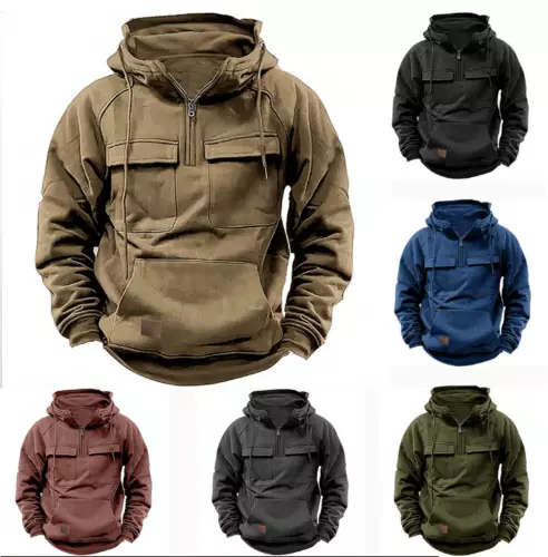 Men Tactical Sweatshirt Quarter Zip Cargo Pullover Hoodies, Outdoor Winter Jacke - Picture 3 of 22