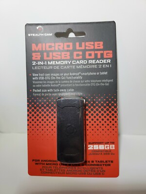 Stealth Cam Android Devices Micro USB & C OTG Memory Card Reader 256GB
