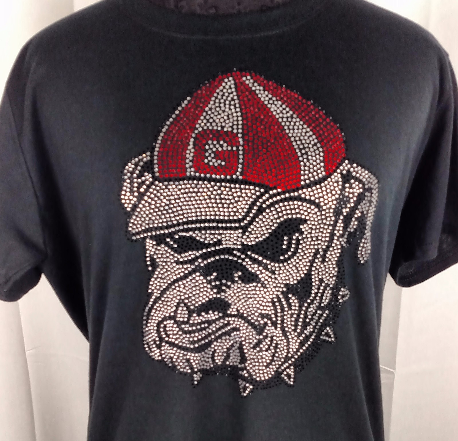 Women's Georgia Bulldogs Rhinestone Football V neck T Shirt Tee Bling Lady