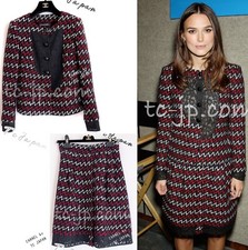 CHANEL 15S Keira Knightley Black Red Tweed Jacket Skirt Suit 34 36 US2 4 Karl
