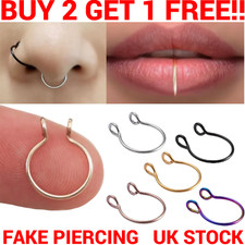 Fake Nose Ring Septum Piercing Hoop Surgical Steel Ear Lip Nipple Eyebrow Lip UK