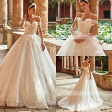 Luxury A-Line Wedding Dresses Sweetheart Neck Backless Lace Applique Bridal Gown