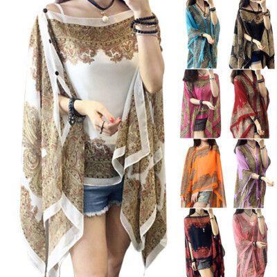 Women Girl Summer Beach Chiffon Blouse Tops Shawl Sun Protection Sunscreen Shirt