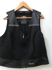 Harley Davidson Black Leather Accent Full Zip Mesh Lined Vest Women's Size XL