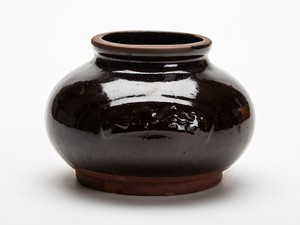 VINTAGE CHINESE BROWN HENAN GLAZED VASE WITH SCRIPT 20TH C.