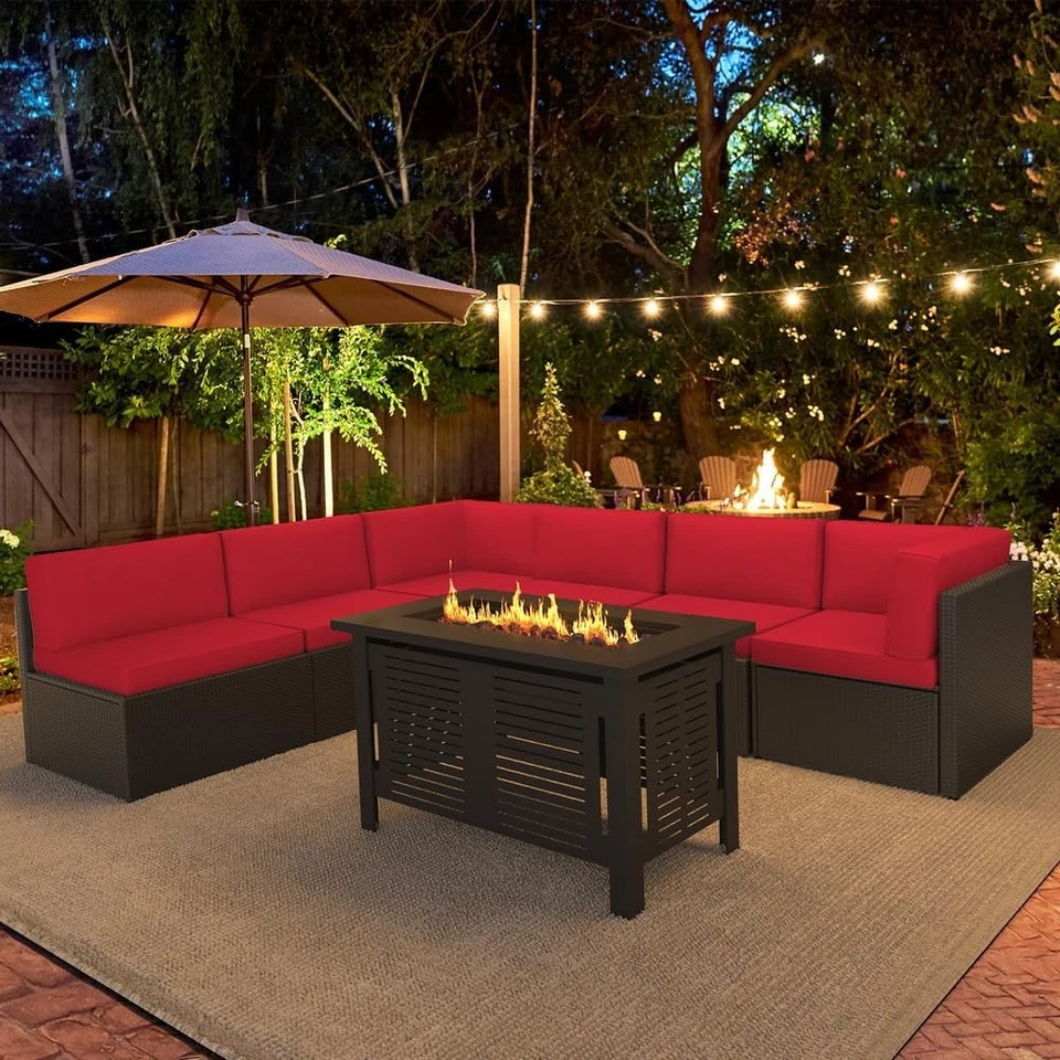 8 Piece Outdoor Patio Furniture Set with Fire Pit Table, Tea Table and Cushions - Image 3 of 4
