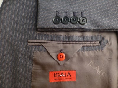Isaia Suit 54R/44R W36 Gray Pink Stripes Italy Great Condition
