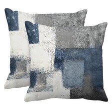 Set of 2 Throw Pillow Covers Modern Abstract Painting Blue White and Gray Dec...