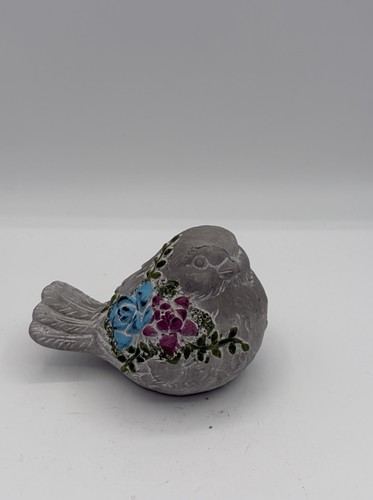 Bird Colorful Flowers Leaves Concrete Stone Figurine Patio Garden 4.5"