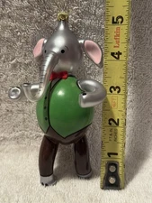 Vintage De Carlini Blown Glass Elephant w/ Green Vest Christmas Ornament Italy