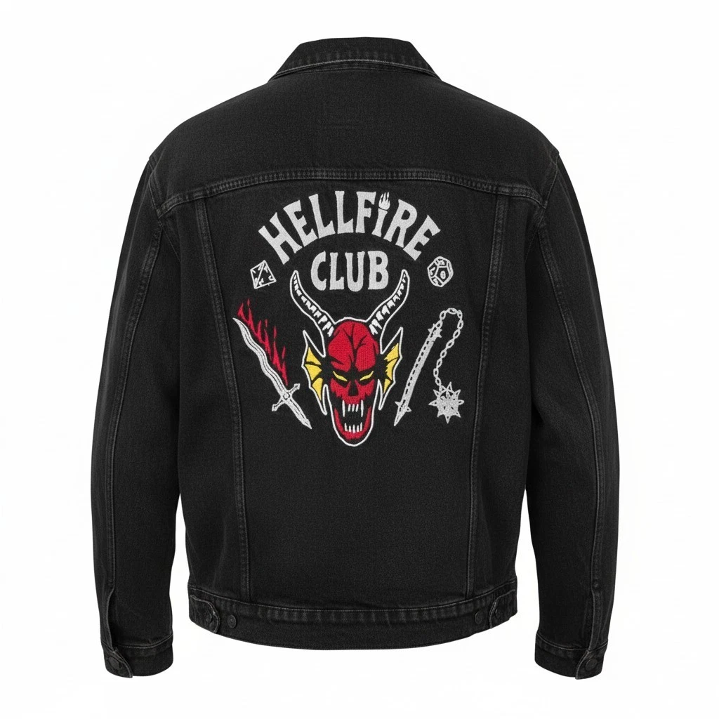 Stranger Things Hellfire Club Denim Jacket embroidered Black XL Mens/Unisex - product detail image 1