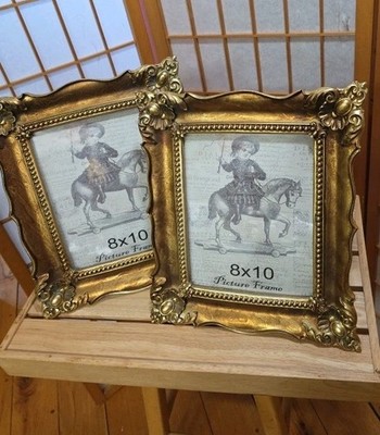 Ornate Antique-Style Picture Frames Gold 8X10 Baroque Resin Lot 2 Wall/Table V/H