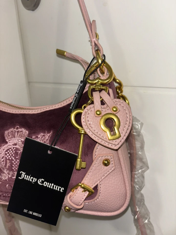 juicy couture  pink velour nuova scottie twig dog hobo crossbody /shoulder bag - Bild 2 von 4