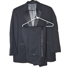 Calvin Klein Black Tuxedo Jacket  Flat Front Pants 44R 38W READ BELOW